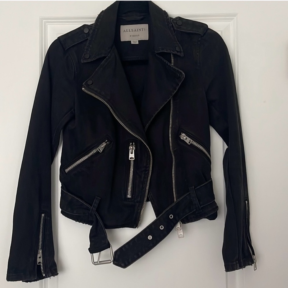 All Saints Black Denim Jean Moto Jacket